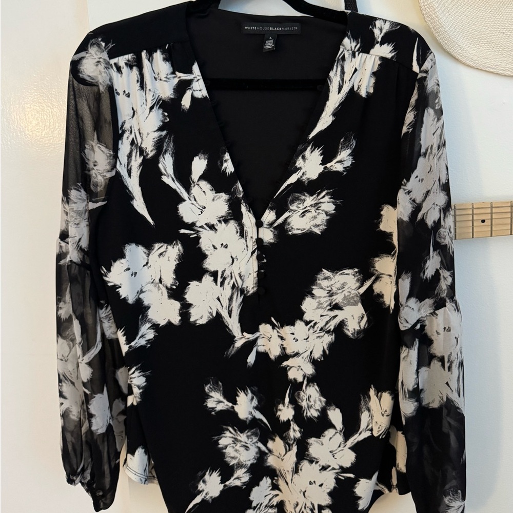WHBM Black and White Floral Top